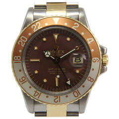 Rolex Yellow Gold Stainless Steel GMT Tiger Eye Automatic Wristwatch Ref 1675