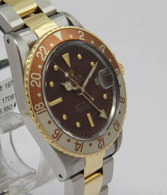 Rolex Yellow Gold Stainless Steel GMT Tiger Eye Automatic Wristwatch Ref 1675