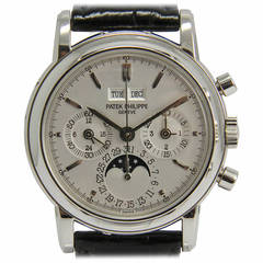 Vintage Patek Philippe Platinum Perpetual Calendar Chronograph Wristwatch Ref 3970P