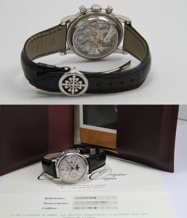 Men's Patek Philippe Platinum Perpetual Calendar Chronograph Wristwatch Ref 3970P