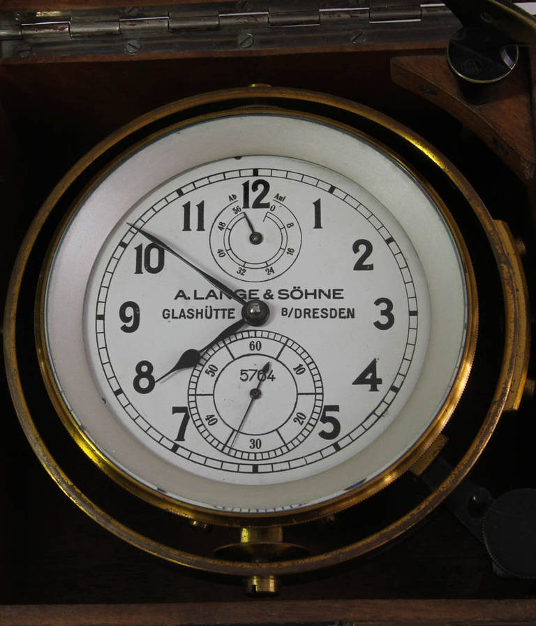 A. Lange & Sohne 
Deck-Chronometer

Case
glazed case

Movement
Detent escapement, 56 hour power reserve,, manual wind, chronometer, power reserve

circa 1940s