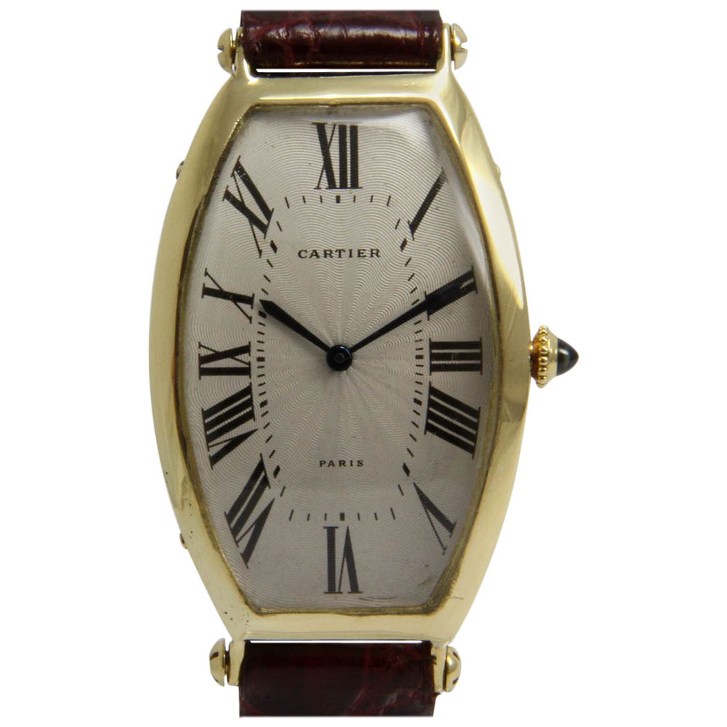 Cartier Yellow Gold Tonneau Wristwatch For Sale