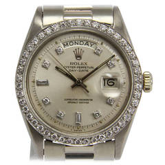Rolex White Gold Day-Date Wristwatch Ref 1803 with Diamond Bezel