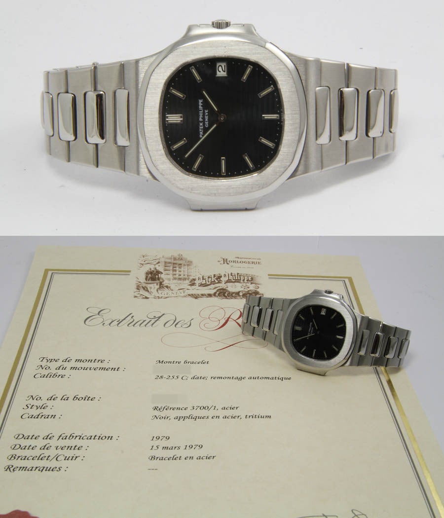 Patek Philippe Stainless Steel Jumbo Nautilus Wristwatch Ref 3700 circa 1979 In Excellent Condition In Munich, Bavaria