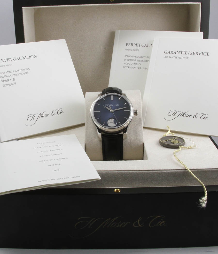 H. Moser & Cie Platinum Power Reserve Perpetual Moon Wristwatch In New Condition In Munich, Bavaria