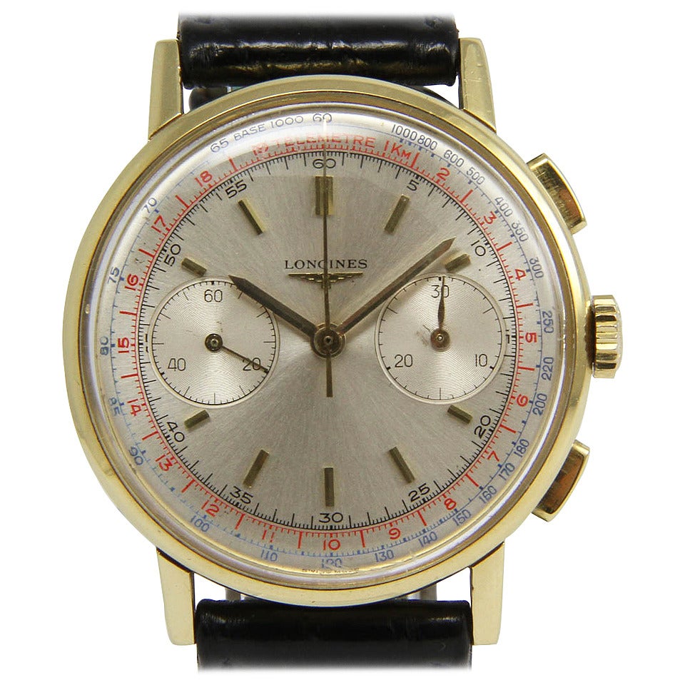 Longines Yellow Gold Chronograph Wristwatch circa 1955 For Sale