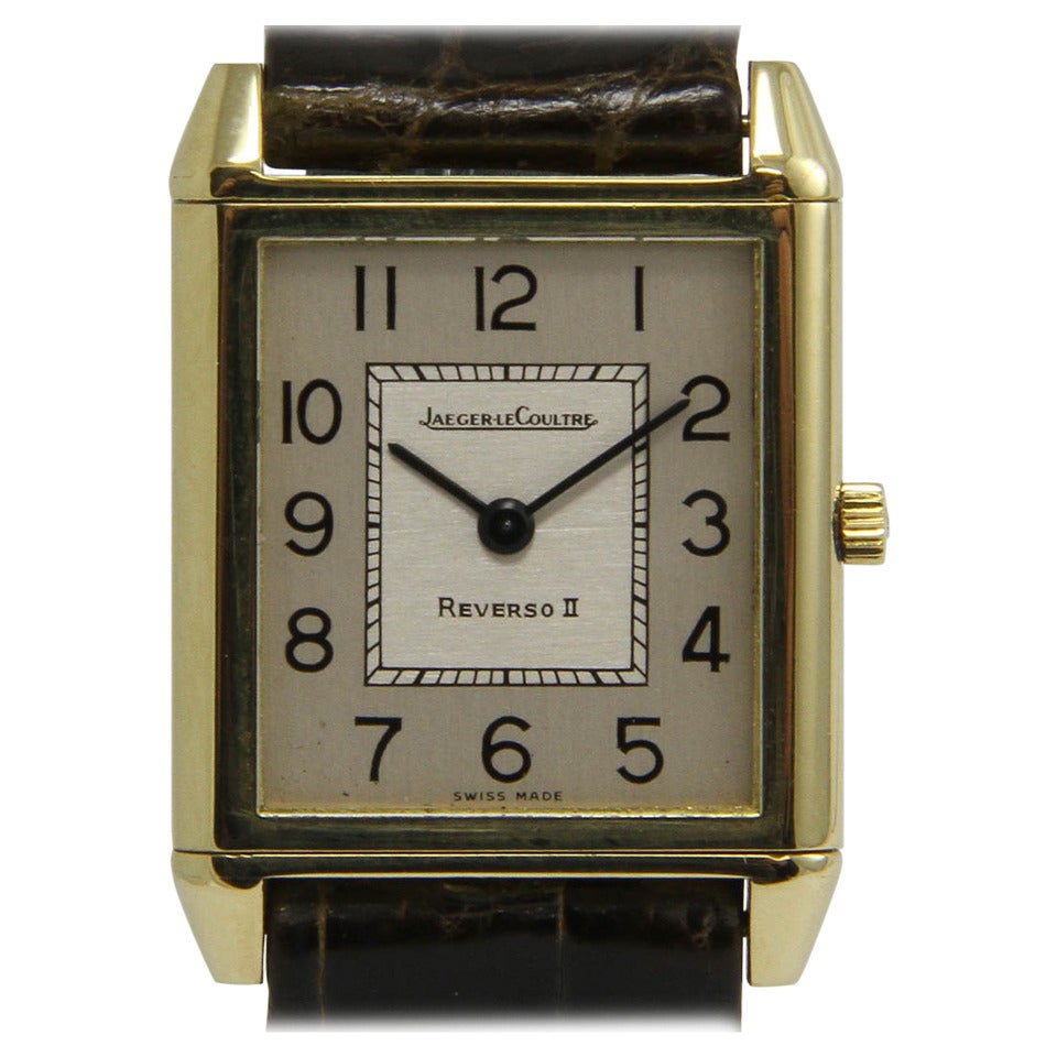 Jaeger-LeCoultre Yellow Gold Reverso II Wristwatch Ref 185403 circa 1988 For Sale