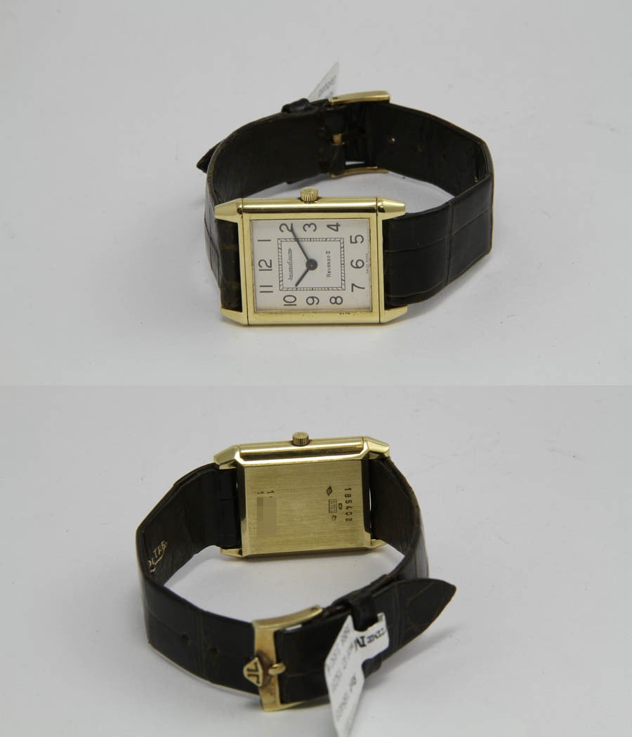 Men's Jaeger-LeCoultre Yellow Gold Reverso II Wristwatch Ref 185403 circa 1988 For Sale