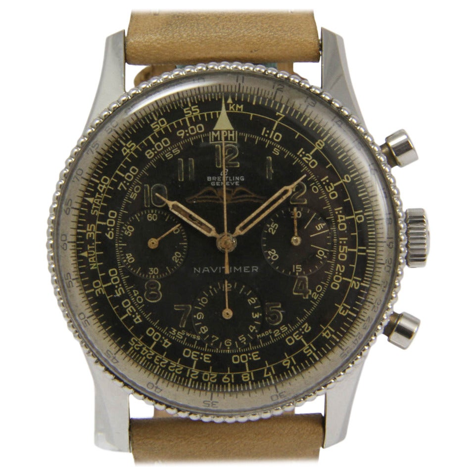 Breitling Stainless Steel AOPA Navitimer Chronograph Wristwatch circa 1960s For Sale