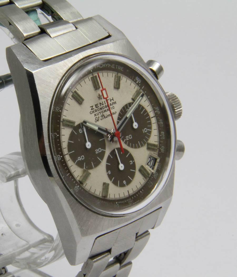 El Primero Ref. A 385
CASE 
screwed case, steel, acrylic glass

MOVEMENT 
caliber Zenith El Primero, automatic, chronograph, date

DIAL 
original dial and hands

BRACELET 
steel bracelet

* 
First automatic-chronograph, 