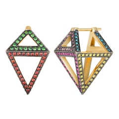 Geometry 101 Rainbow Octahedron Dormeuse “3D” Earrings