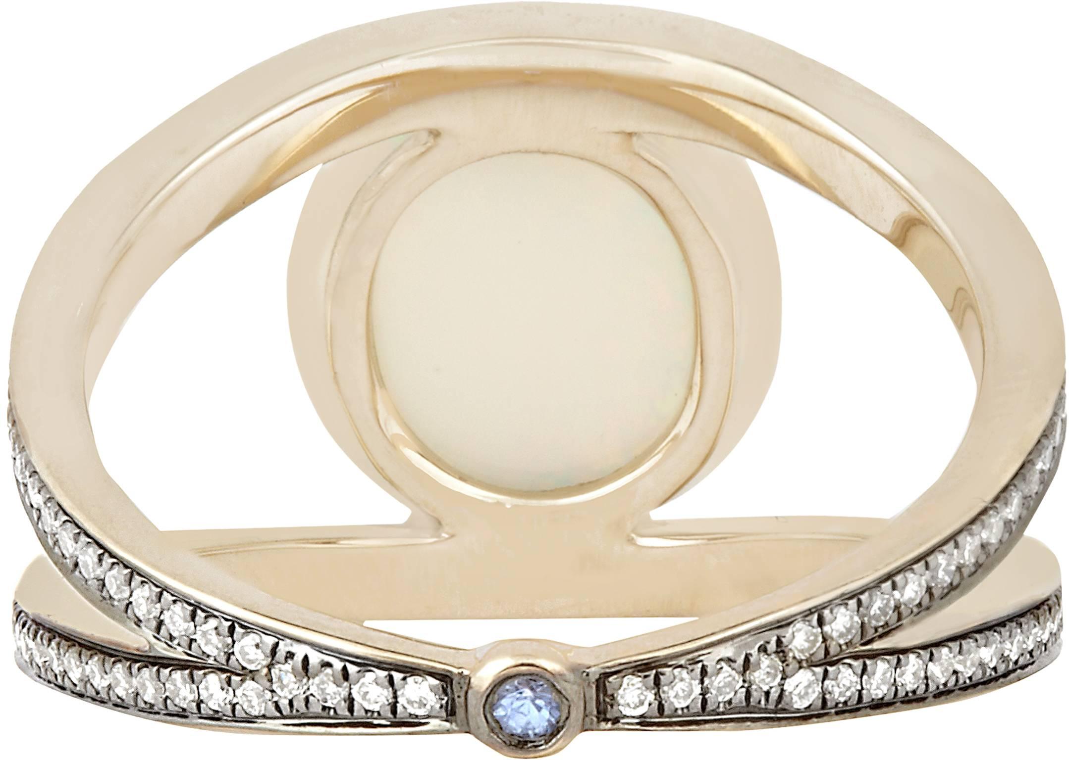 Women's 18K Grey Gold Rhombus Cocktail Ring with Opal and White Diamonds For Sale