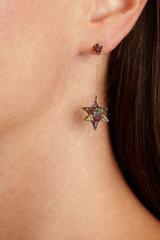 18K Yellow Gold Merkaba Star Earrings with Various Coloured Stones and Diamonds