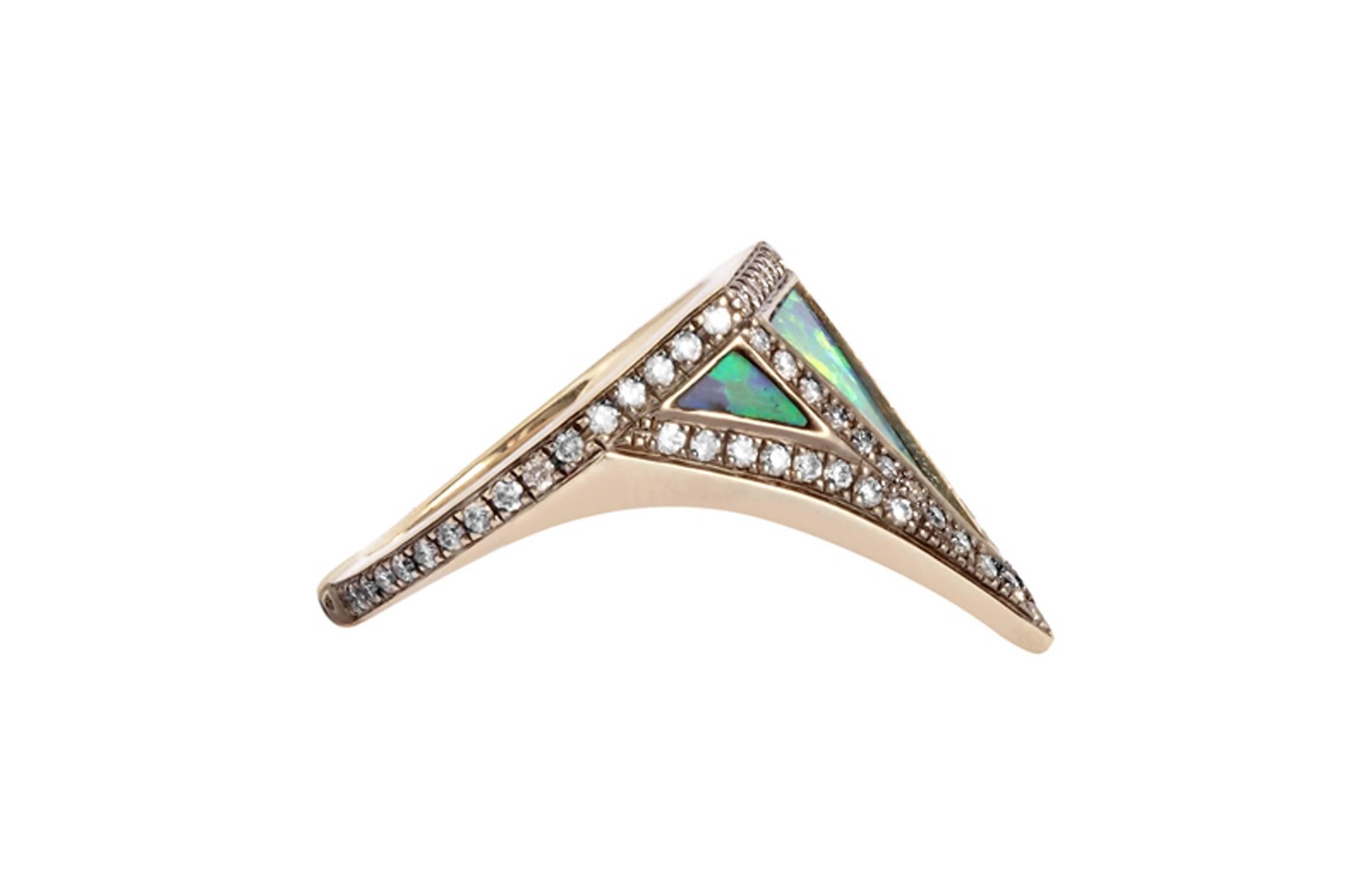 Modern 18K Grey Gold Vedra Pinky Ring with Black Opal and White Diamonds For Sale