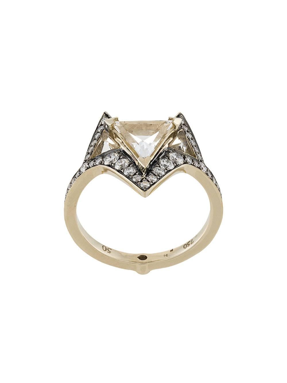 Modern 18K Grey Gold Hava Ring with White Topaz and Diamonds For Sale