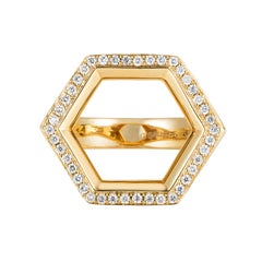 18K Yellow Gold “Hex Seal” Ring with White Diamonds