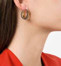 18K Yellow Gold "Merkaba Creoles" Earrings in Black Rhodium with White Diamonds