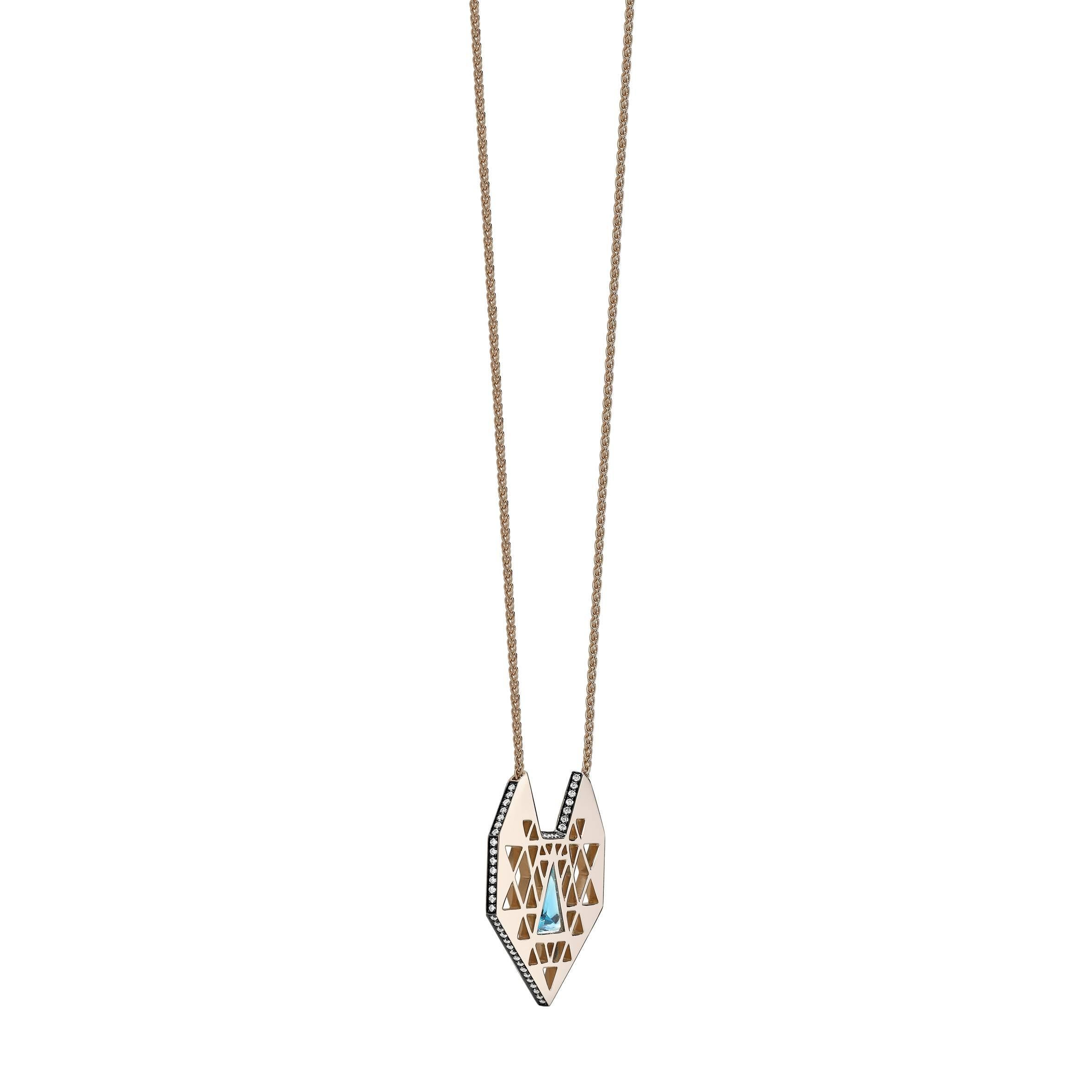 Modern 18K Grey Gold Chandbali Necklace with Blue Topaz and Diamonds For Sale