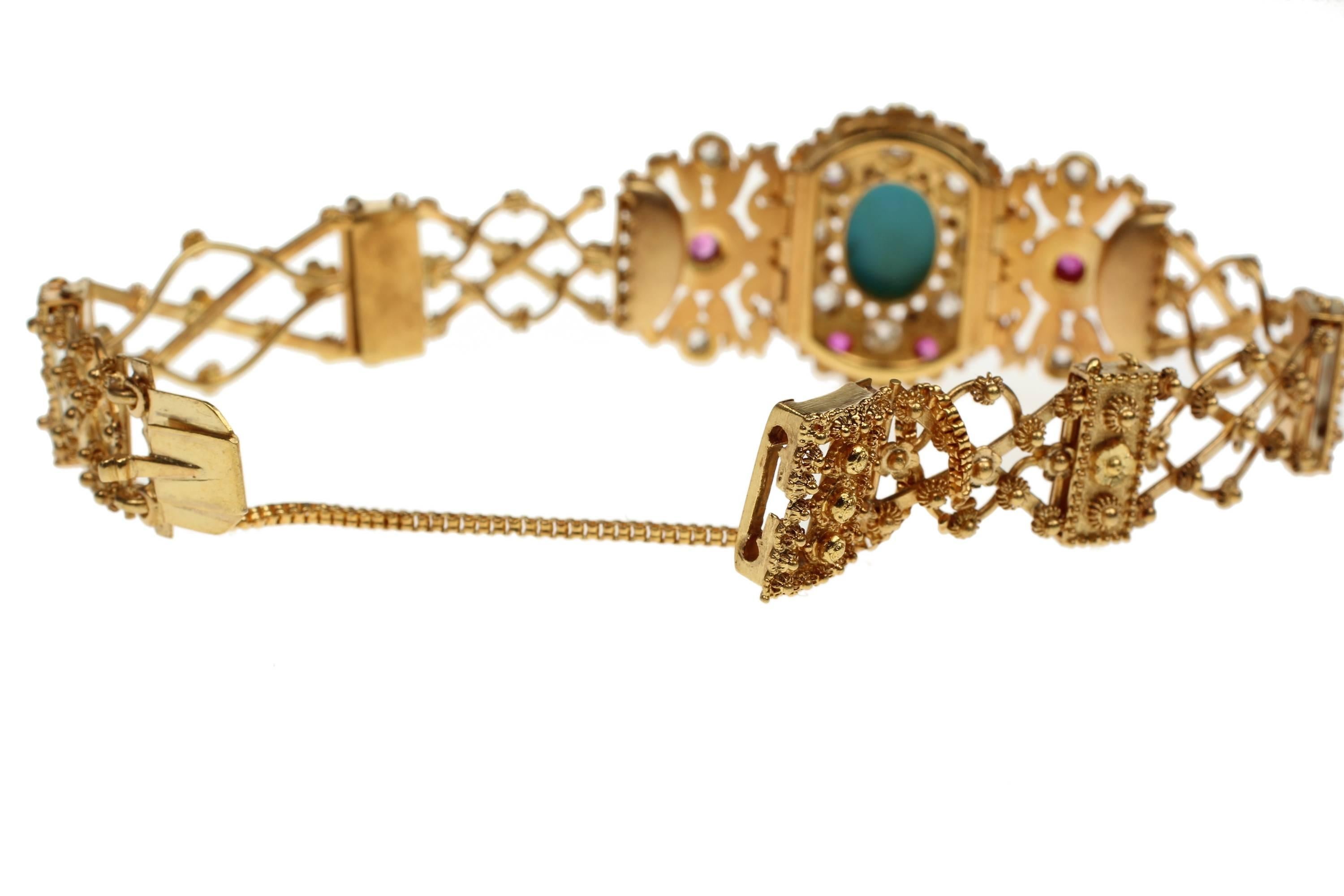 Victorian Turquoise Ruby Diamond Gold Bracelet For Sale 1