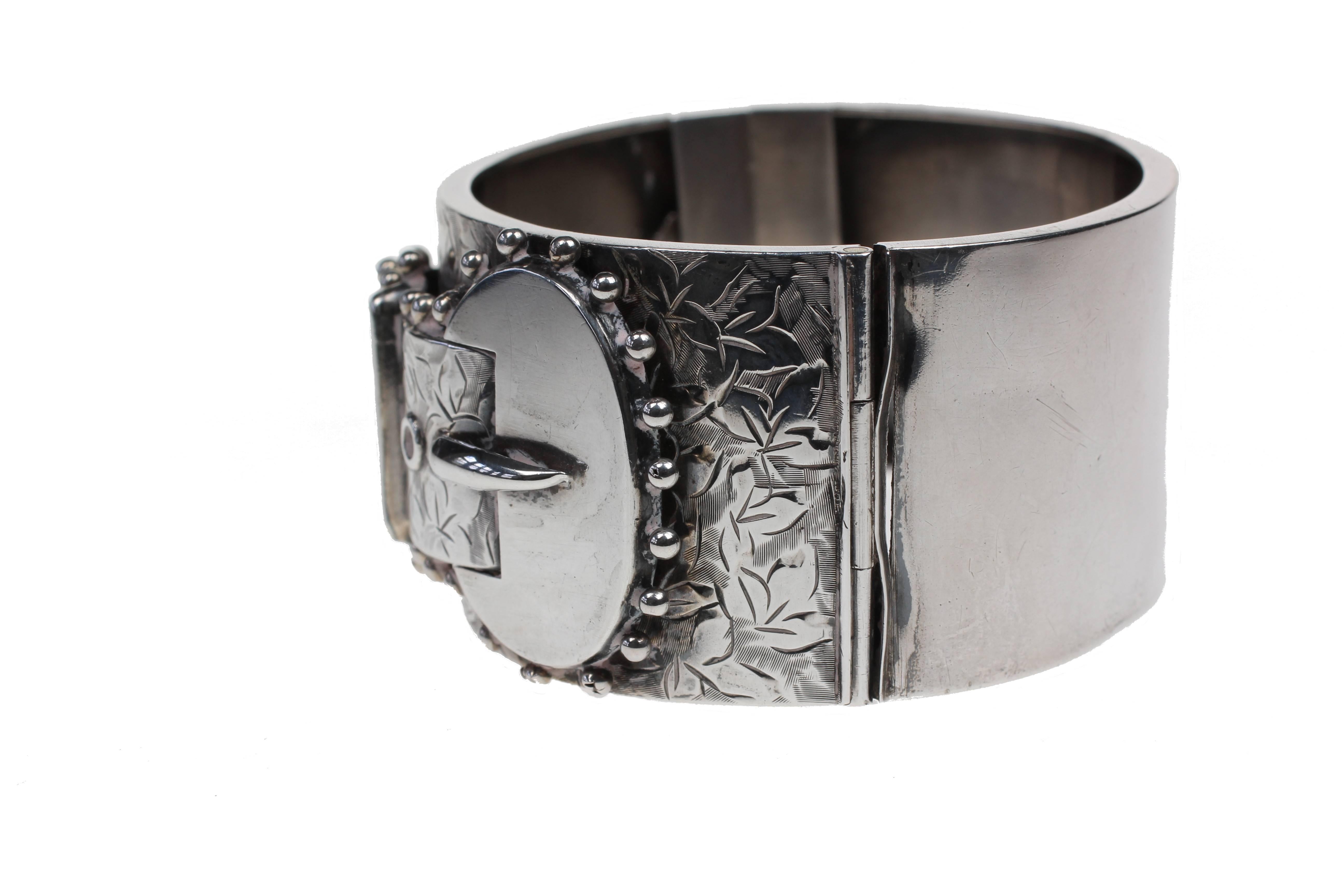 Sterling silver buckle bangle. 7 inches long. c. 1890 English