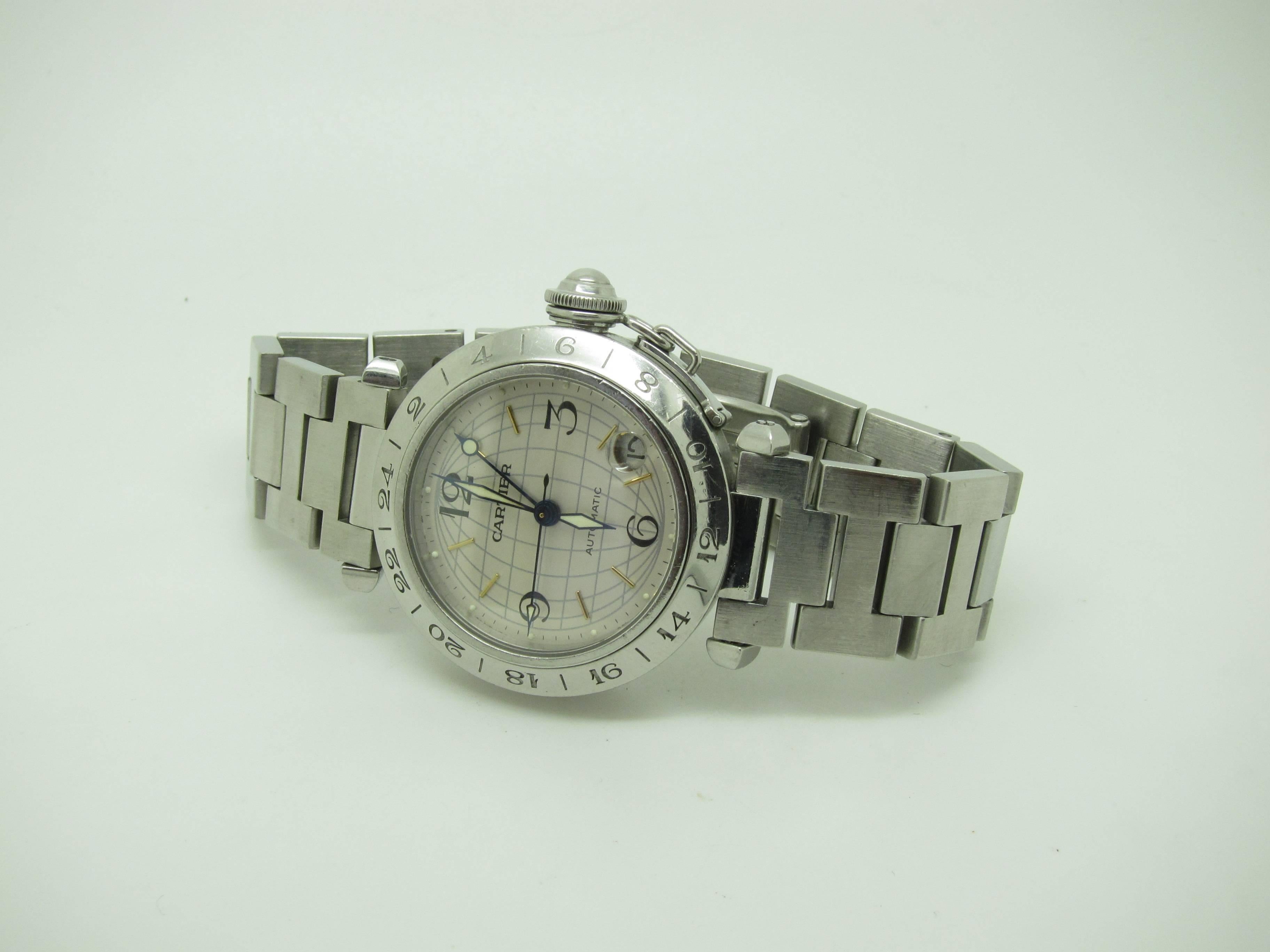 Cartier Stainless Steel Pasha Mundi Automatic Wristwatch In Excellent Condition In Paris, FR