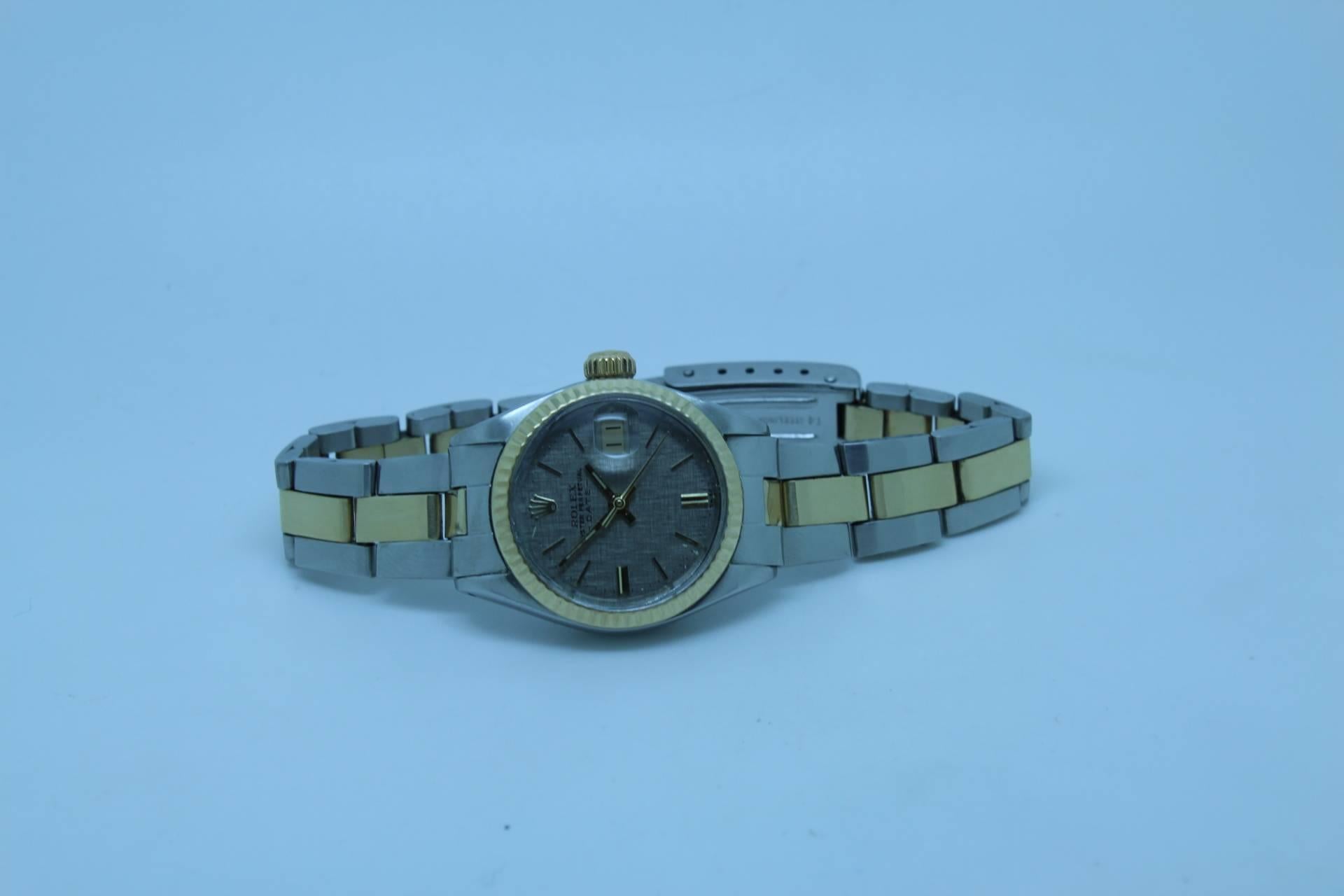 Rolex Ladies Yellow Gold Stainless Steel Oyster Perpetual Automatic Wristwatch In Good Condition For Sale In Paris, FR