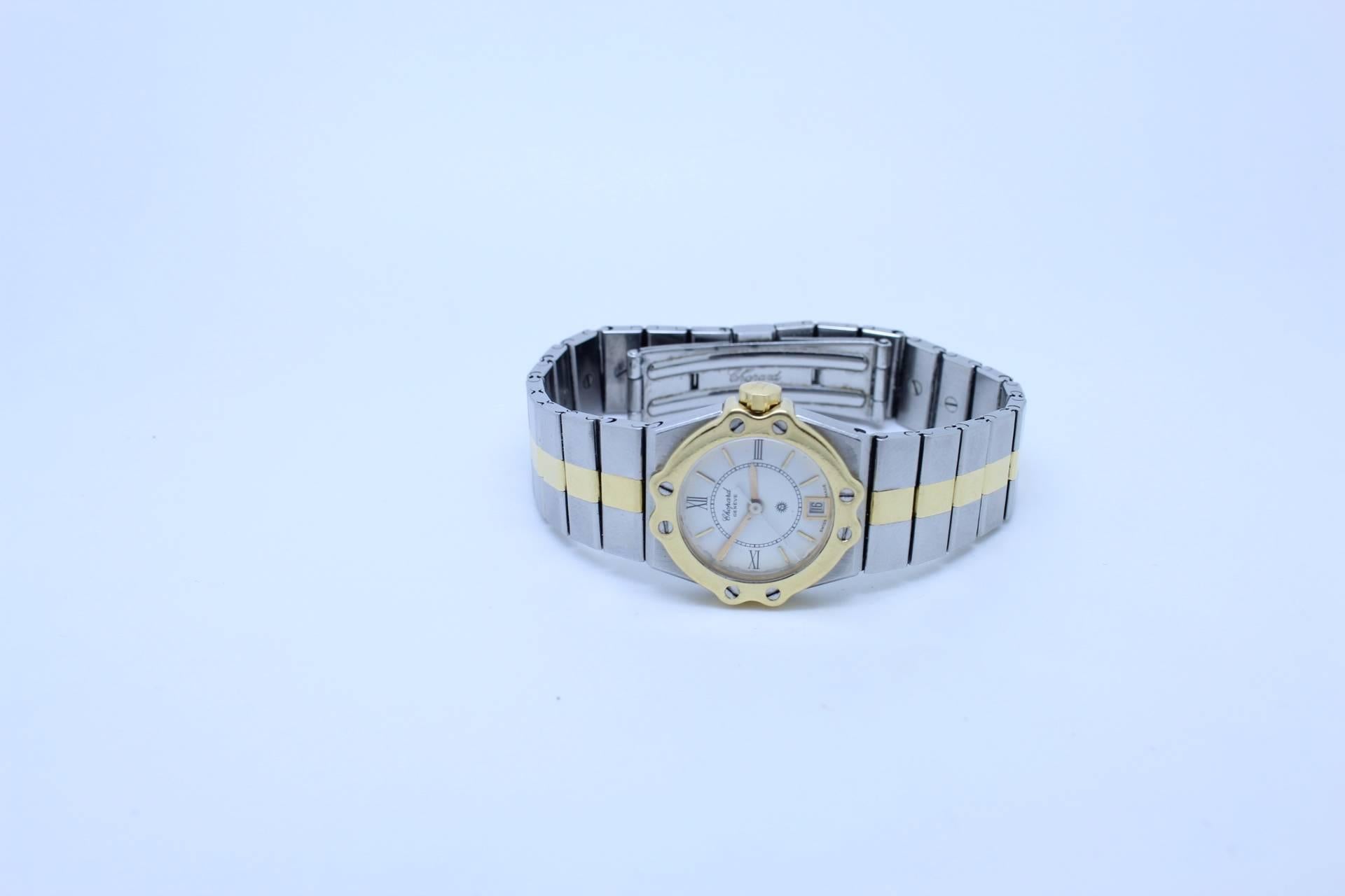 Chopard Yellow Gold Stainless Steel St. Moritz Quartz Wristwatch In Fair Condition For Sale In Paris, FR