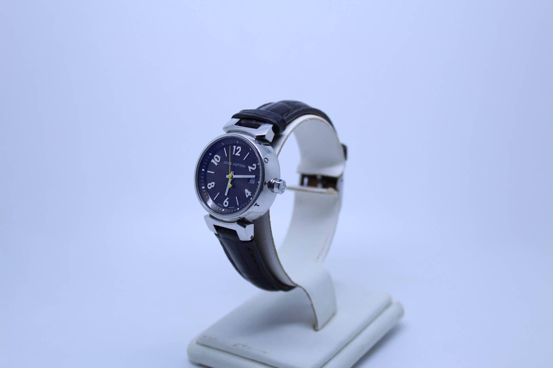 Louis Vuitton Ladies Stainless Steel Tambour Wristwatch In Good Condition For Sale In Paris, FR