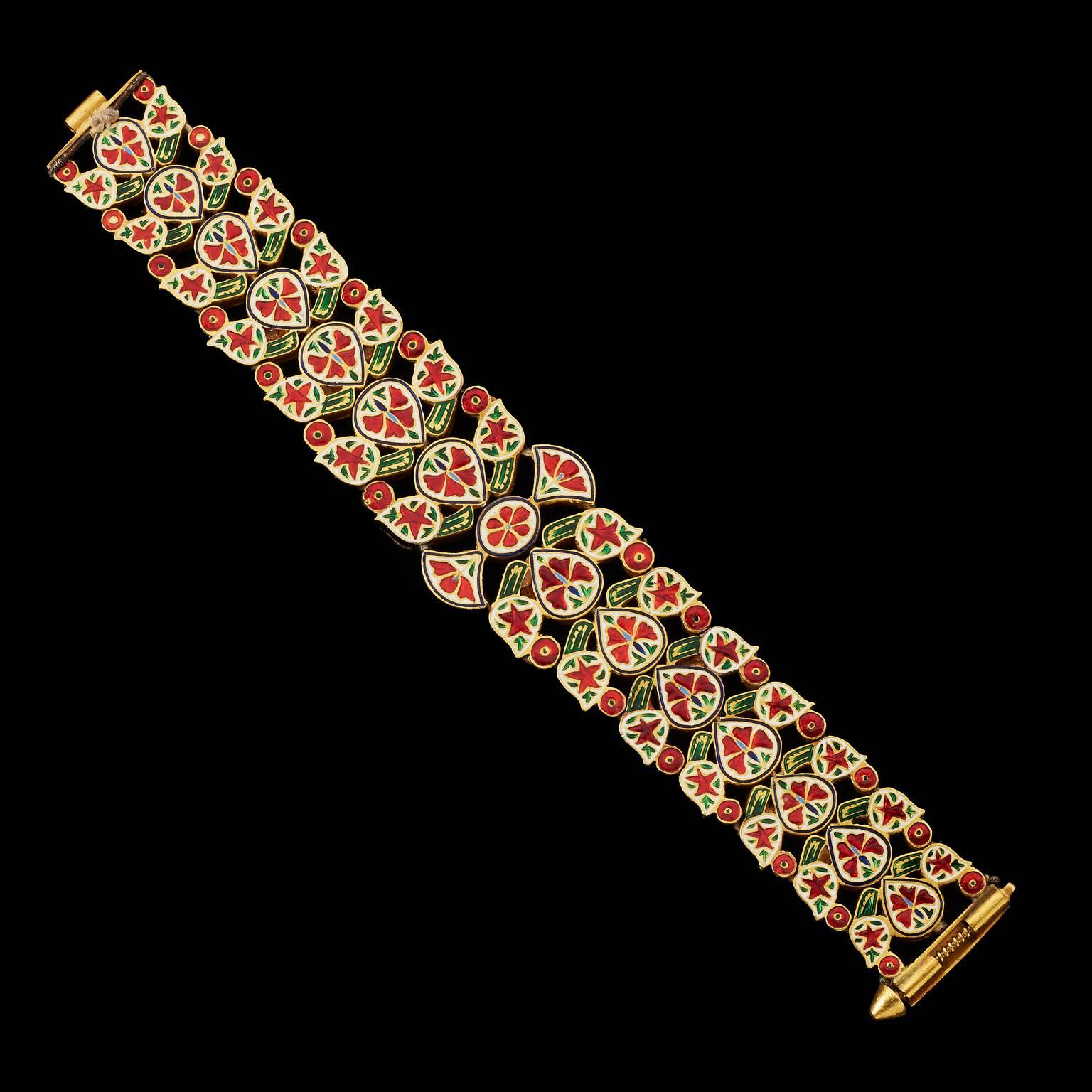 Modern Enamel Ruby Diamond Gold Indian Bracelet For Sale