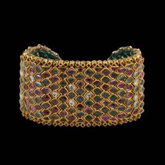 Antique Indian Precious Gem Gold Armlet Cuff Bracelet