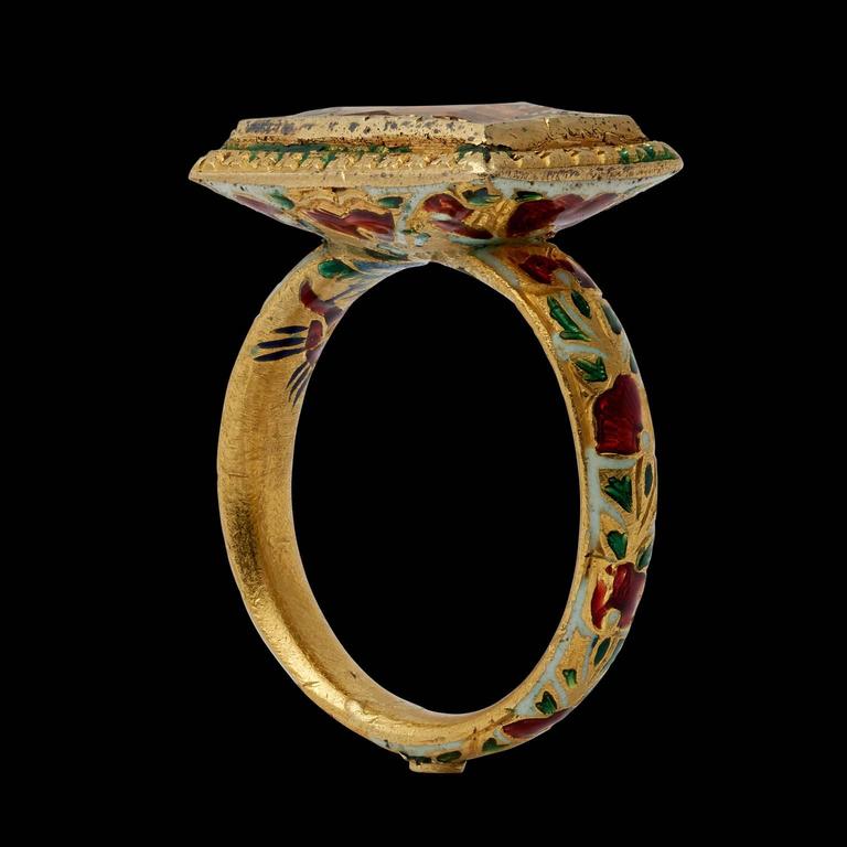 Antique Indian Enamel Diamond Gold Ring For Sale at 1stdibs