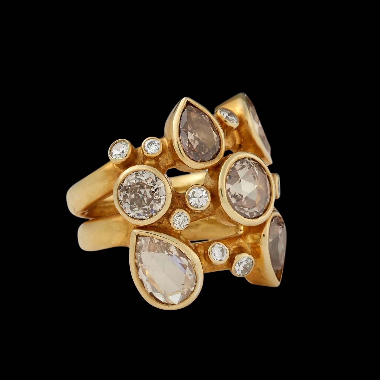 Women's Indian Ring in Silver Gold Gilded with Diamonds For Sale