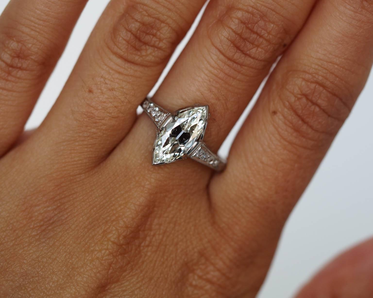 Marquise Cut 1910s Edwardian GIA Certified 1.55 Carat Diamond Platinum Engagement Ring