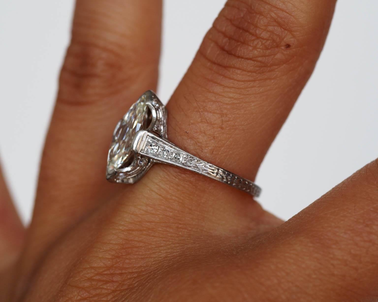1910s Edwardian GIA Certified 1.55 Carat Diamond Platinum Engagement Ring 2