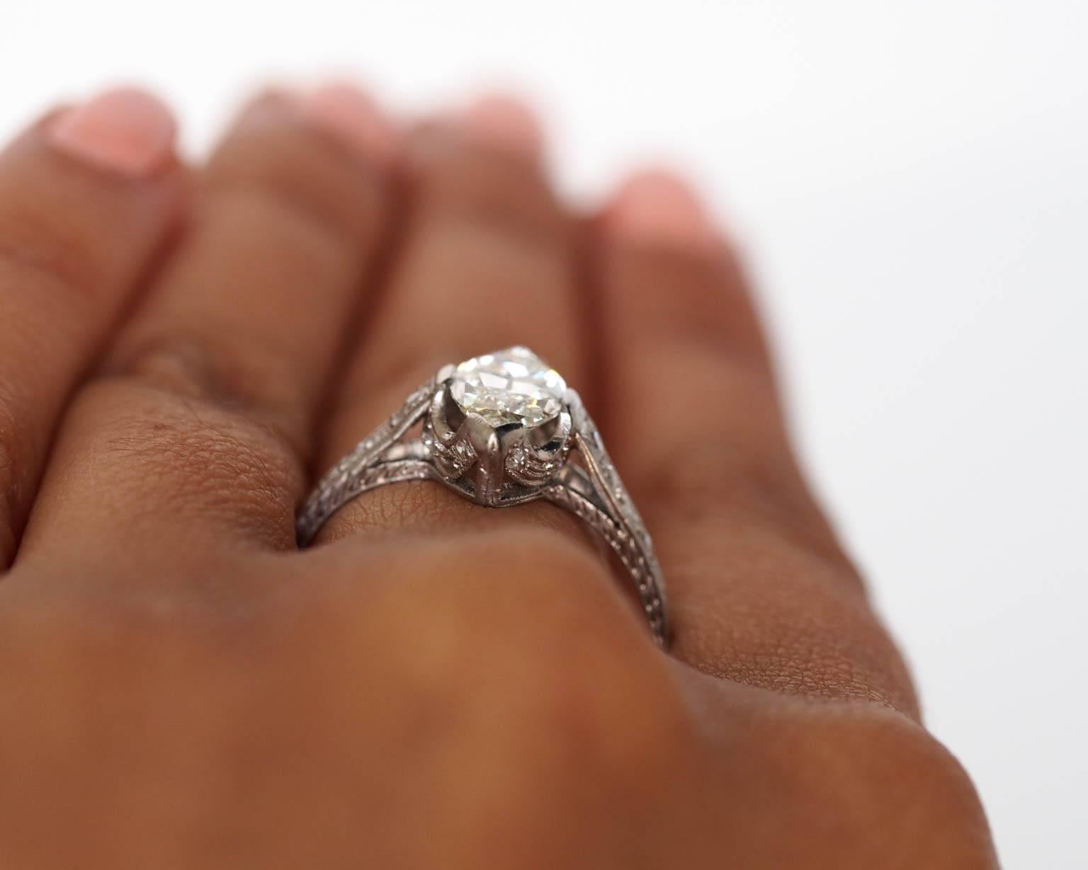 1910s Edwardian GIA Certified 1.55 Carat Diamond Platinum Engagement Ring 1