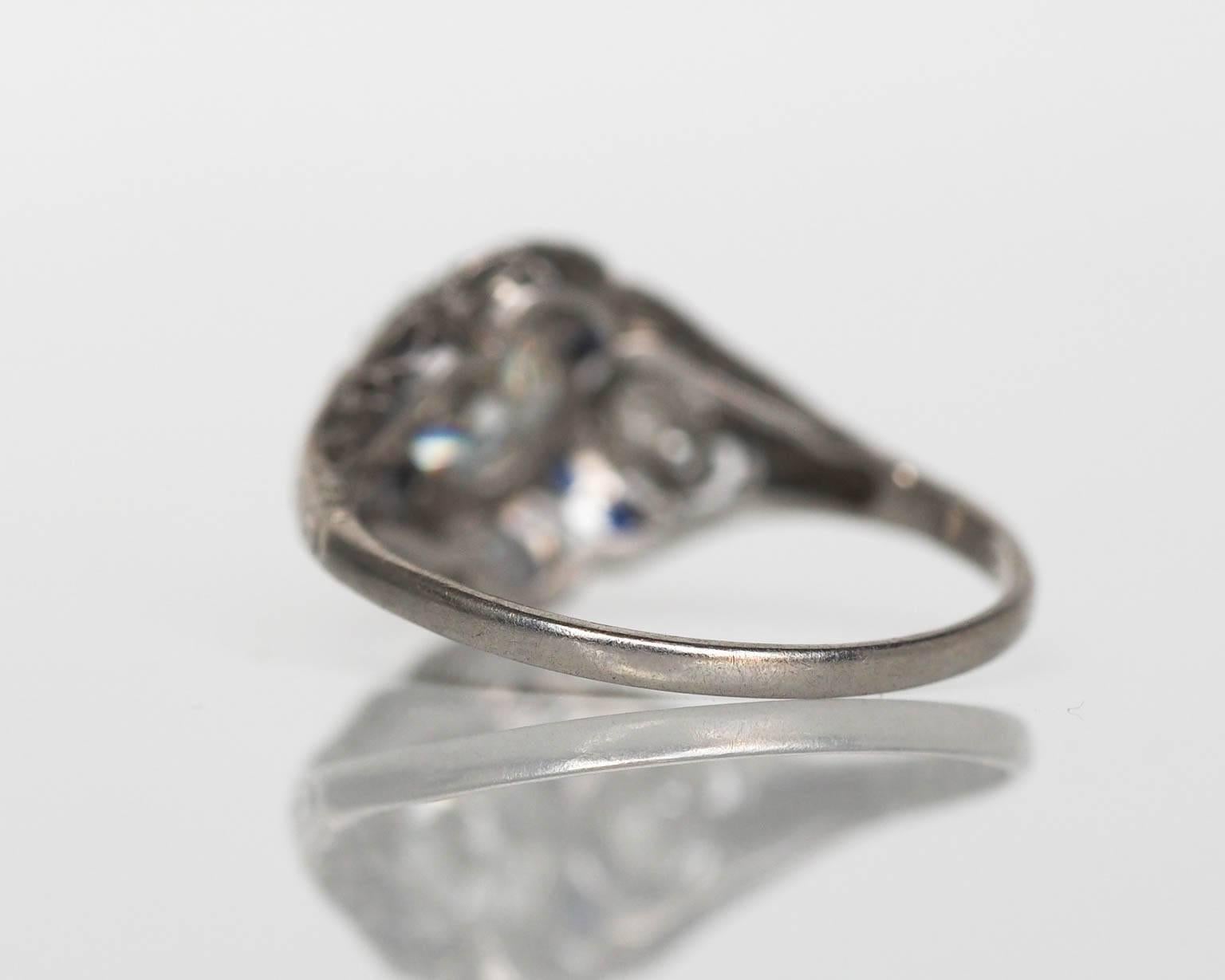 Art Deco 1.00 Carat GIA Certified Diamond Sapphire Platinum Engagement Ring 4