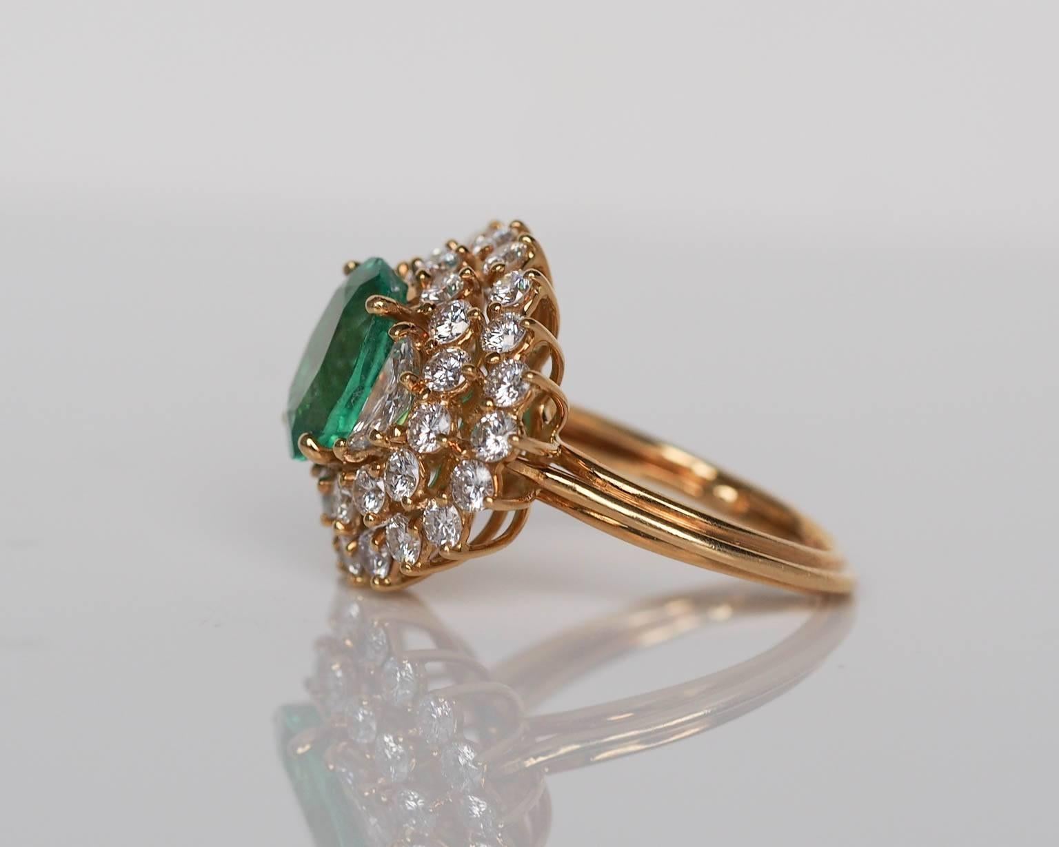 Women's 1960s AGL Certified 3.94 Carat Emerald Diamond Gold Ring 