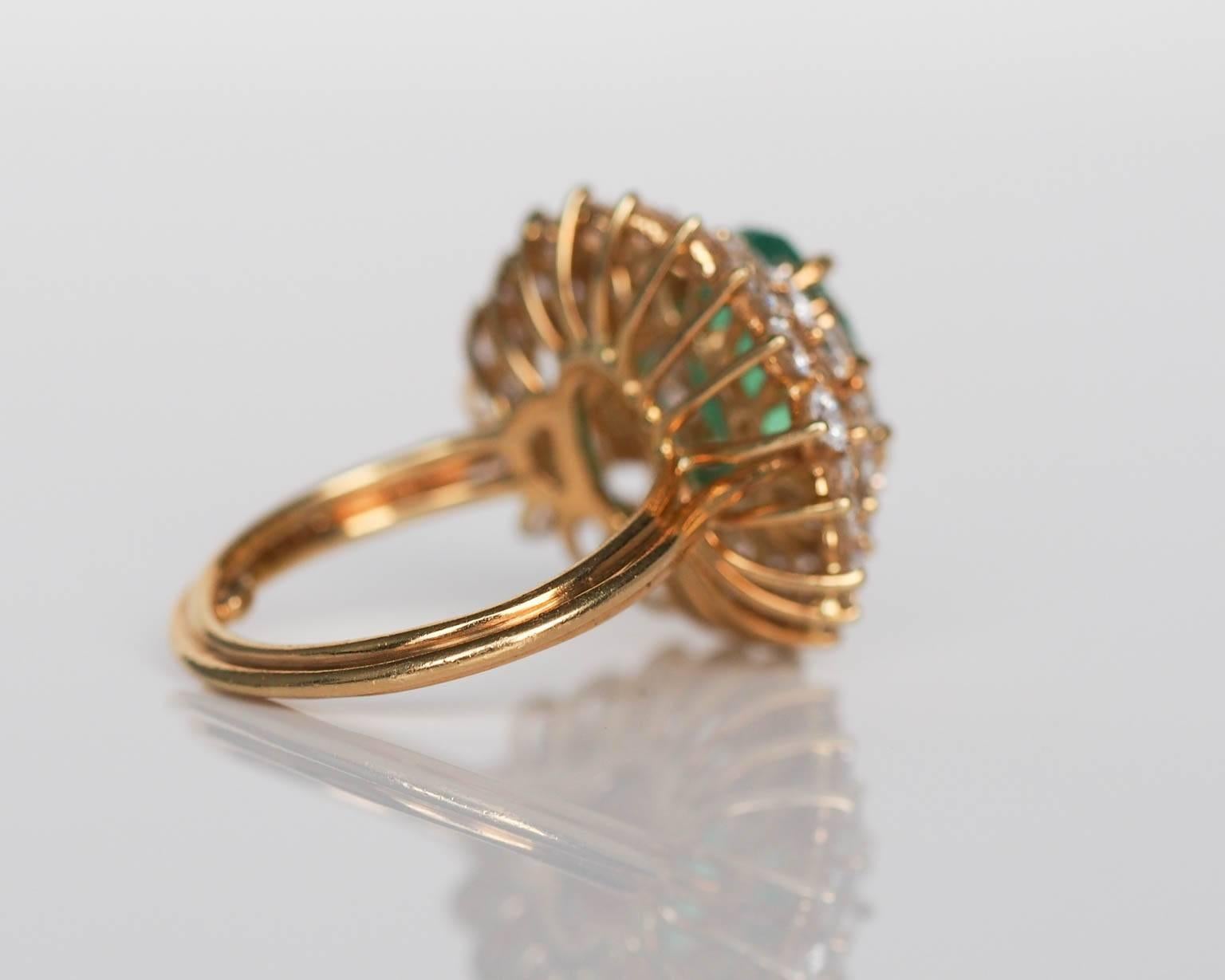 1960s AGL Certified 3.94 Carat Emerald Diamond Gold Ring  In Excellent Condition In Atlanta, GA