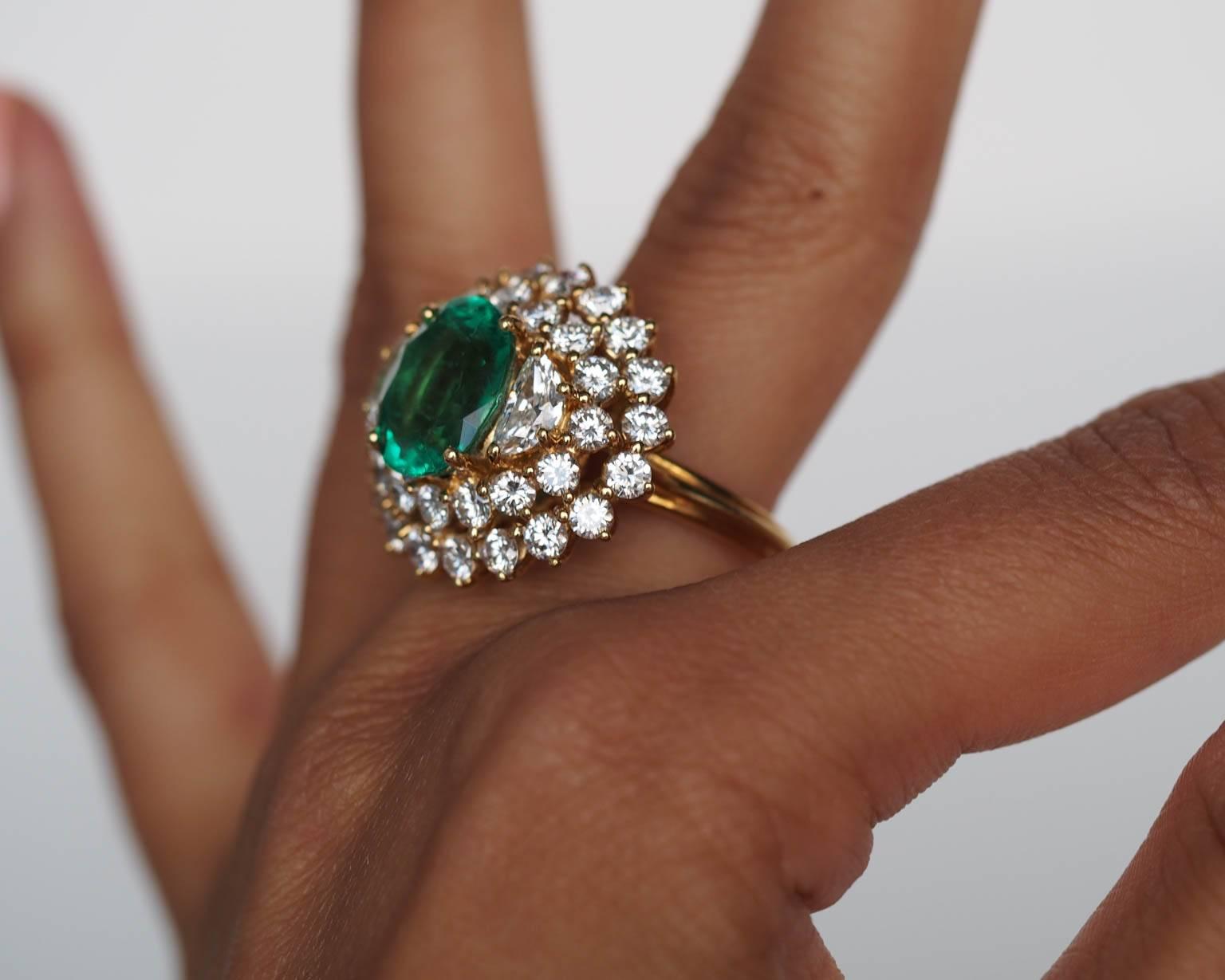 Retro 1960s AGL Certified 3.94 Carat Emerald Diamond Gold Ring 