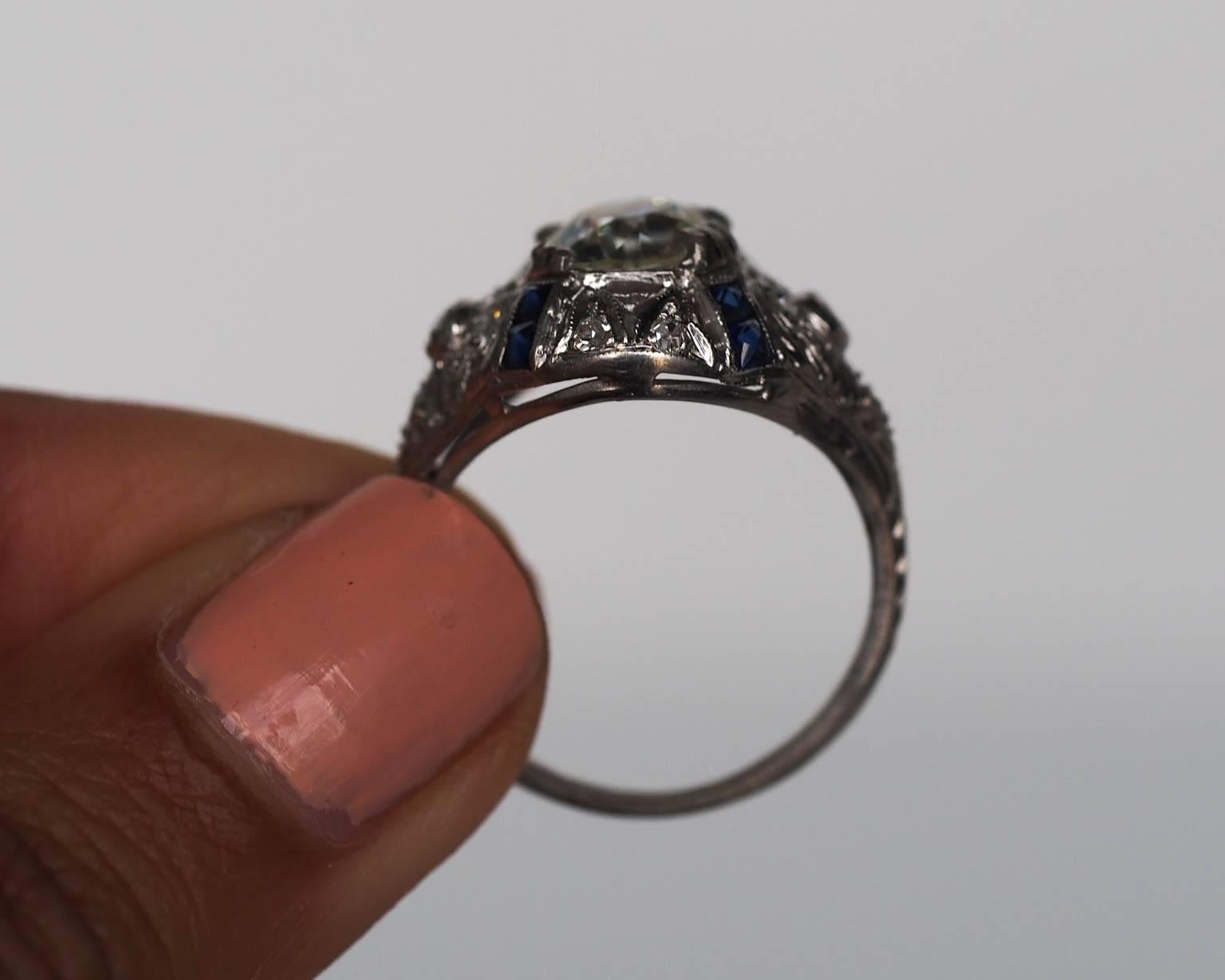 1920s Art Deco 1.67 Carat Old European Diamond Platinum Engagement Ring 1