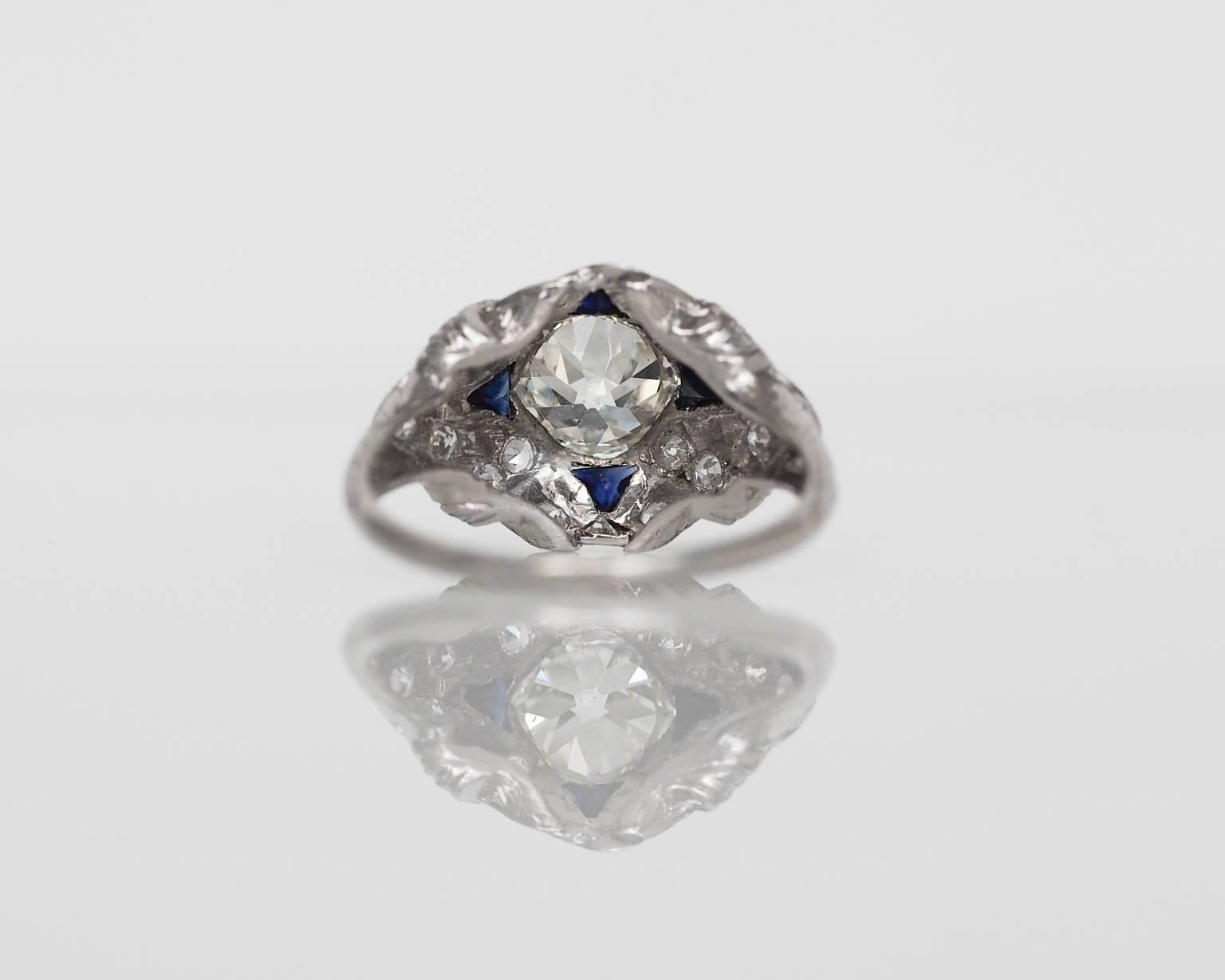 1930s Art Deco 1.28 Carat GIA Certified Old European Diamond Engagement Ring For Sale 2