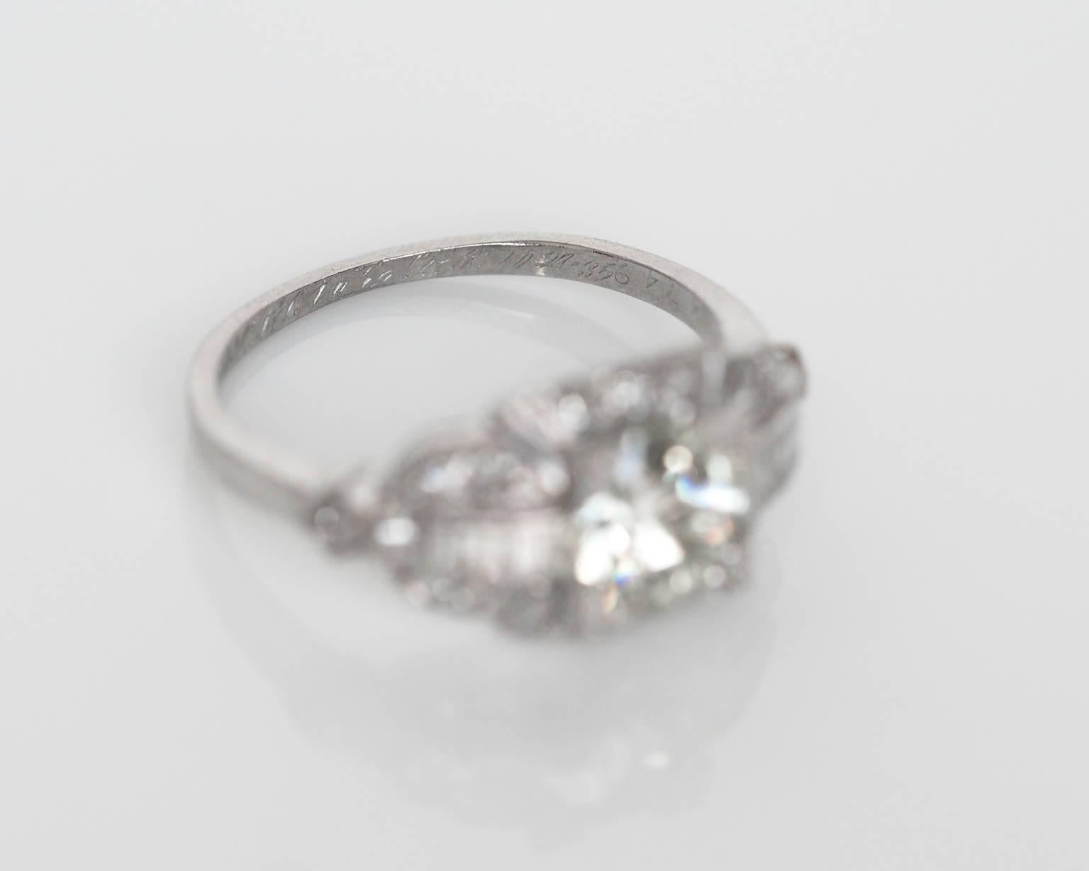 1930s Art Deco 1.39 Carat GIA Certified Old European Diamond Platinum Ring 2