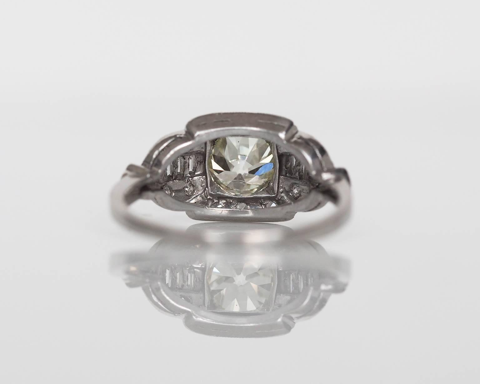 1930s Art Deco 1.39 Carat GIA Certified Old European Diamond Platinum Ring 3