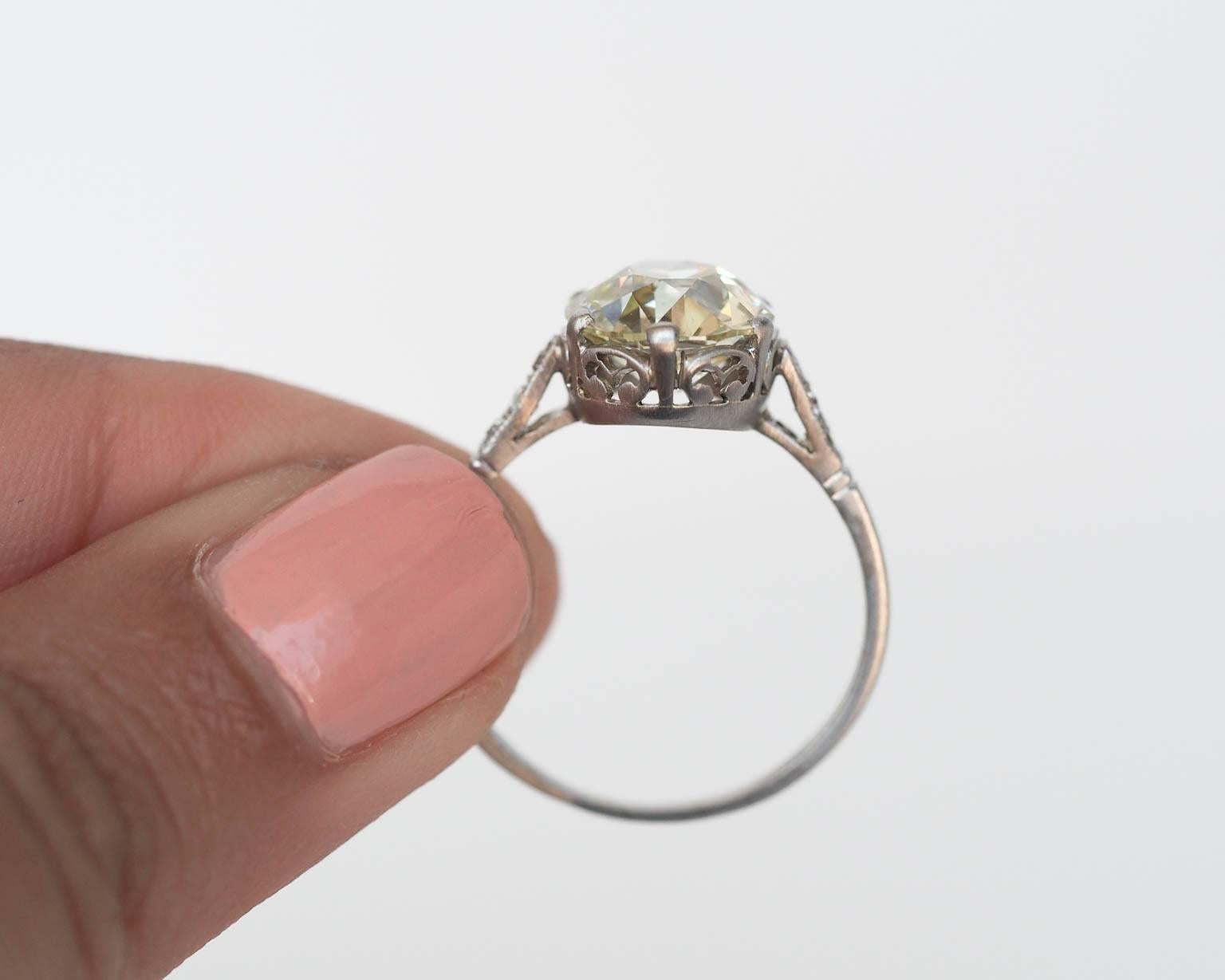 Edwardian 2.94 Carat GIA Cert Old European Diamond Platinum Engagement Ring  1