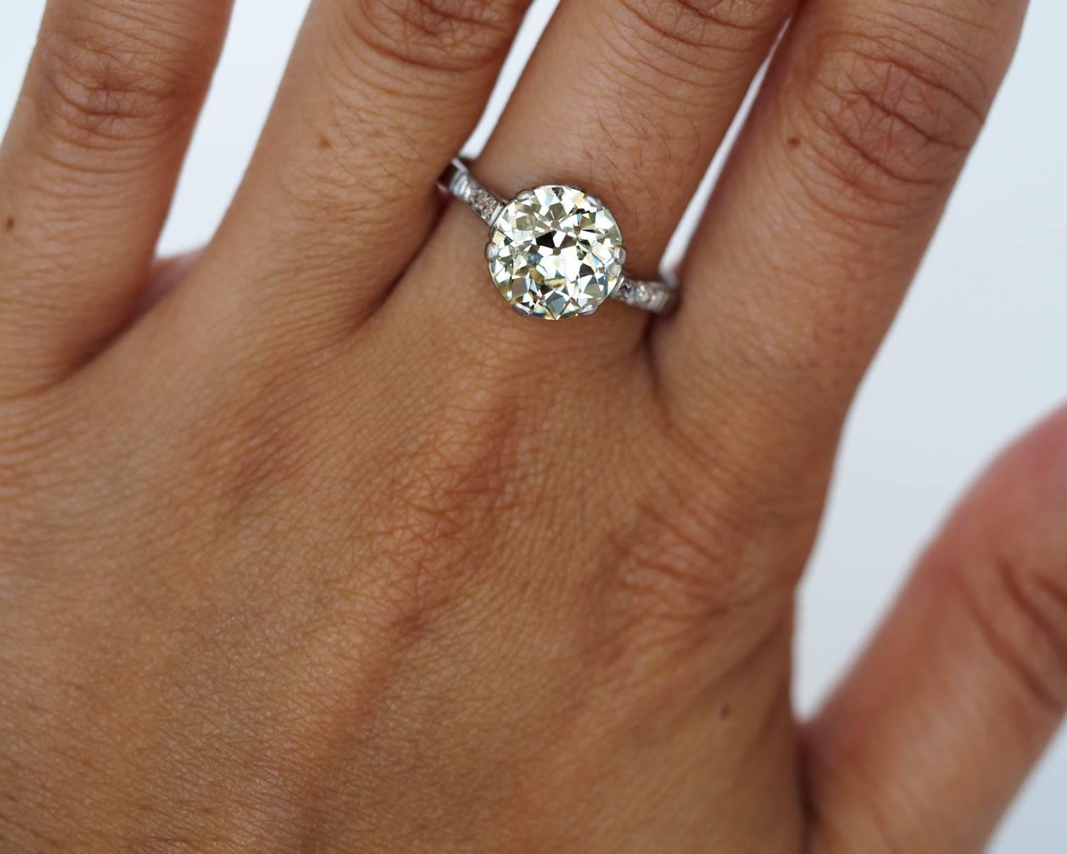 Women's Edwardian 2.94 Carat GIA Cert Old European Diamond Platinum Engagement Ring 