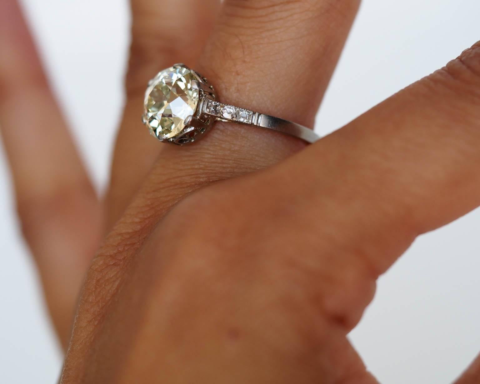 Edwardian 2.94 Carat GIA Cert Old European Diamond Platinum Engagement Ring  4