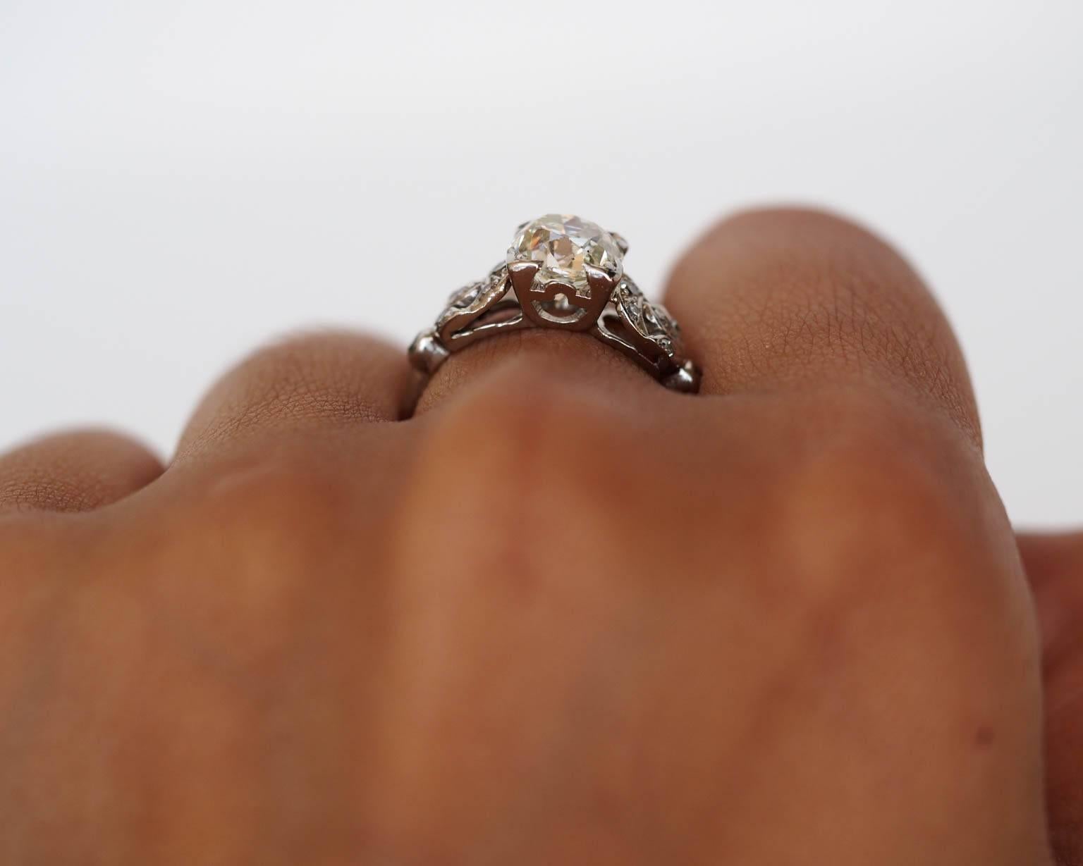 GIA Edwardian 1.60 Carat Old Miner Cushion Diamond Platinum Engagement Ring In Good Condition In Atlanta, GA