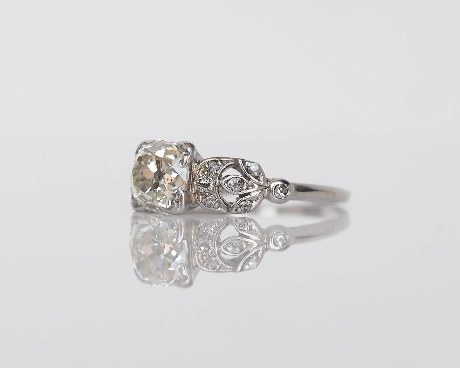 GIA Edwardian 1.60 Carat Old Miner Cushion Diamond Platinum Engagement Ring 1