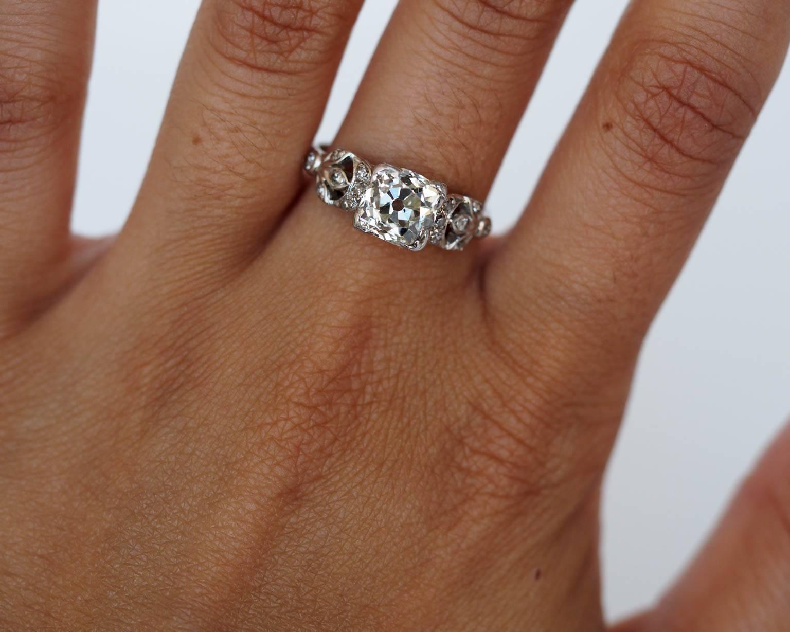 GIA Edwardian 1.60 Carat Old Miner Cushion Diamond Platinum Engagement Ring 3