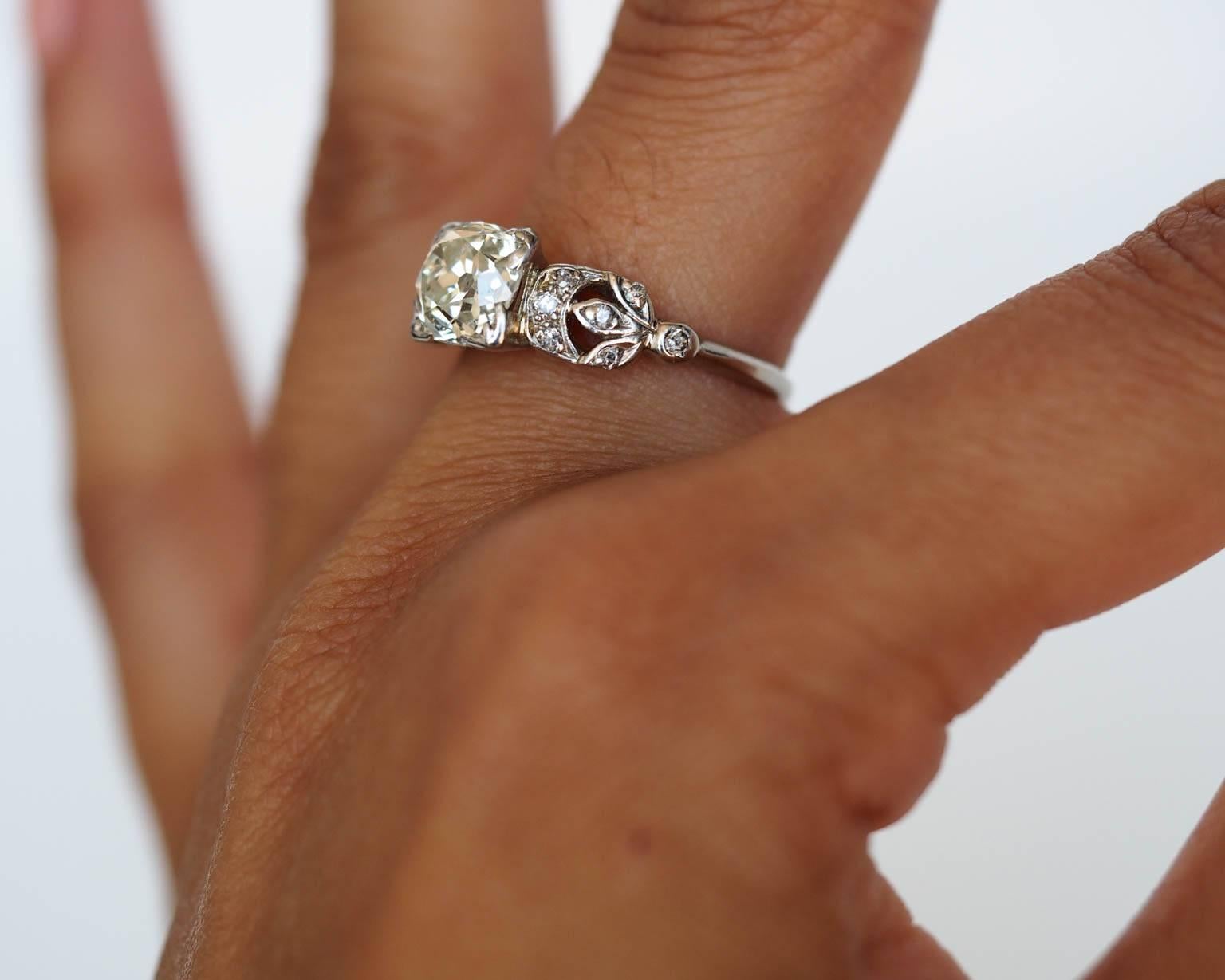GIA Edwardian 1.60 Carat Old Miner Cushion Diamond Platinum Engagement Ring 4